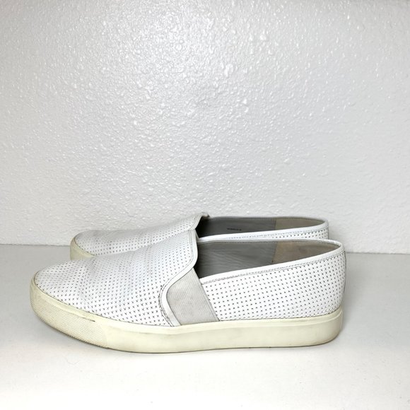 Vince Perforated Blair 5 Slip-On Sneakers Leather Shoes White 8 - Picture 2 of 8